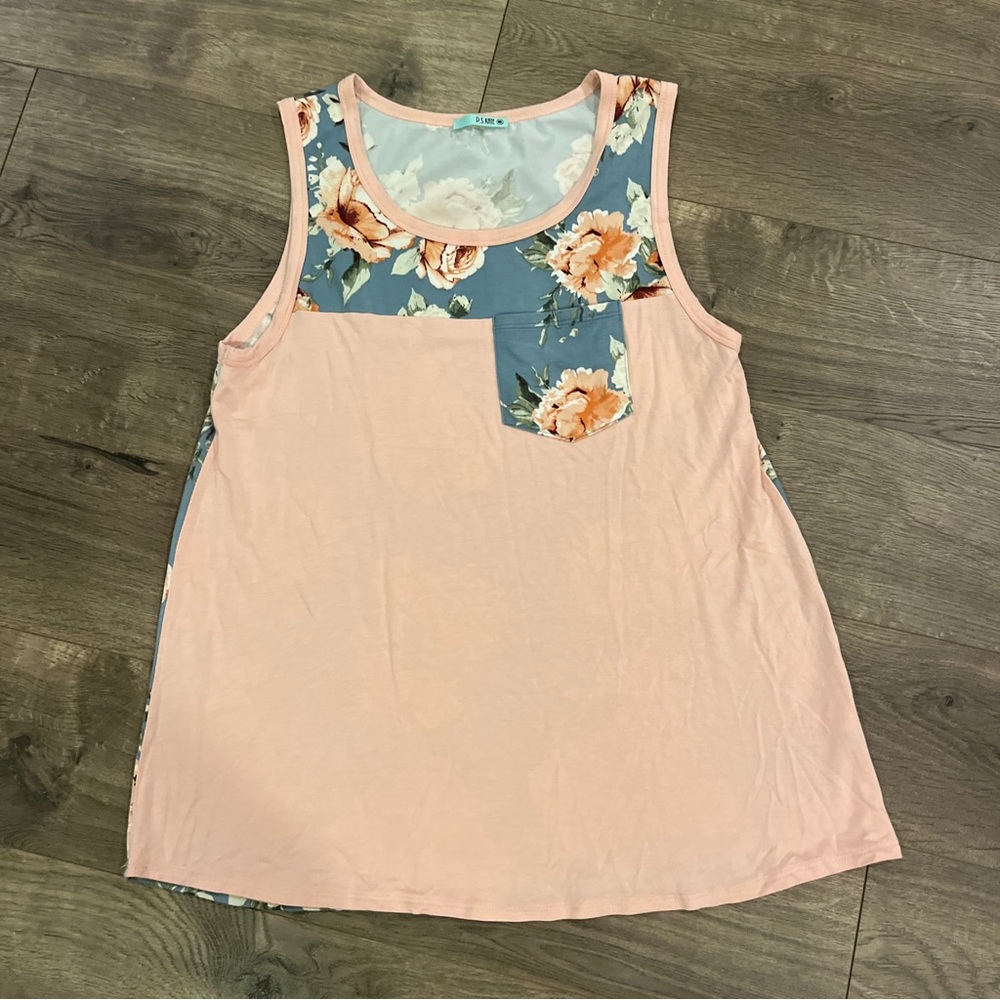 PS Kate Blouse Top Size Large Pink Floral Tank Top